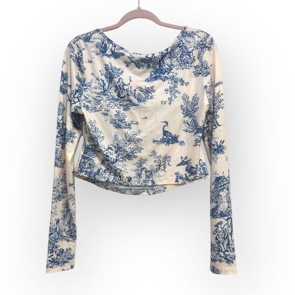 Cider Blue Toile Print Long Sleeve Crop Top – Size XL - NWT - Picture 3 of 6